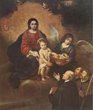 Oil murillo, bartolome esteban Painting - The Infant Jesus Distributing Bread to Pilgrims   1678 by Murillo, Bartolome Esteban