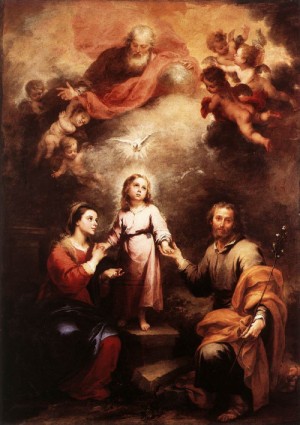 Oil murillo, bartolome esteban Painting - The Two Trinities     1675-82 by Murillo, Bartolome Esteban