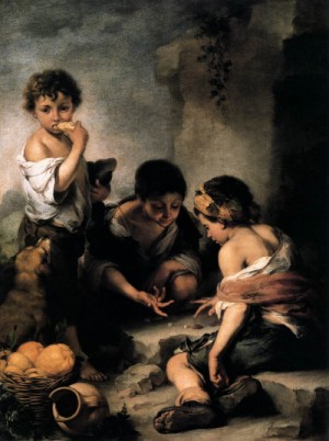 Oil murillo, bartolome esteban Painting - Young Boys Playing Dice    c. 1675 by Murillo, Bartolome Esteban