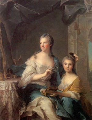 Oil nattier, jean marc Painting - Madame Marsollier and Her Daughter   1749 by Nattier, Jean Marc