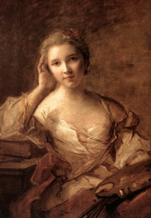 Oil nattier, jean marc Painting - Portrait of a Young Woman Painter    -   La Cour d'Or, by Nattier, Jean Marc