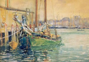 Oil Painting - Gloucester Dock with Sailboat by Noyes, George Loftus