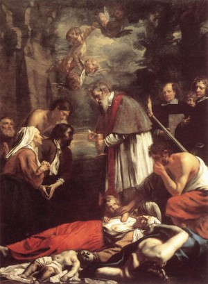  Photograph - St Macarius of Ghent Giving Aid to the Plague Victims   1673 by OOST, Jacob van, the Younger