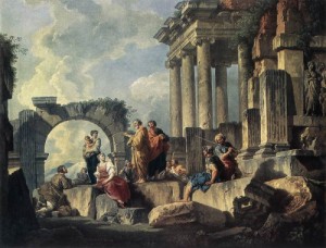 Oil panini, giovanni paolo Painting - Apostle Paul Preaching on the Ruins    1744 by Panini, Giovanni Paolo