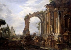Oil panini, giovanni paolo Painting - Capriccio of Classical Ruins    1725-30 by Panini, Giovanni Paolo