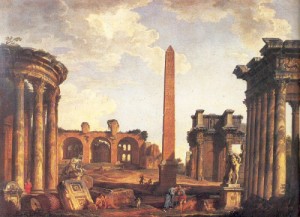 Oil panini, giovanni paolo Painting - Roman Capriccio by Panini, Giovanni Paolo