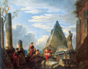 Oil panini, giovanni paolo Painting - Roman Ruins with Figures   1730 by Panini, Giovanni Paolo