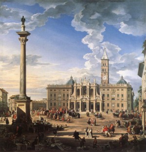 Oil panini, giovanni paolo Painting - The Piazza and Church of Santa Maria Maggiore     1744 by Panini, Giovanni Paolo