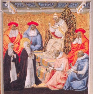 Oil paolo, giovanni di Painting - St. Catherine before the Pope at Avignon   1460 by Paolo, Giovanni di