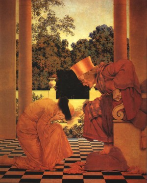 Oil parrish, maxfield Painting - Lady Ursula Kneeling before Pompdebile, 1924 by Parrish, Maxfield
