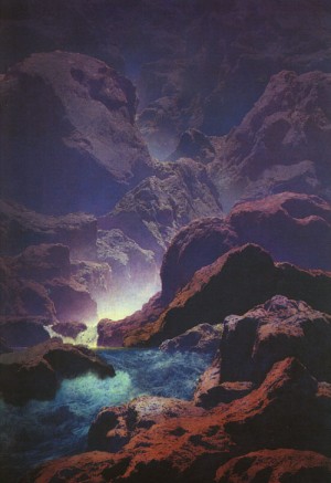 Oil parrish, maxfield Painting - Moonlight, 1932, private collection by Parrish, Maxfield