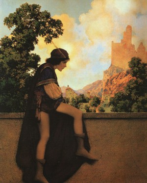 Oil parrish, maxfield Painting - The Knave Watches Violetta Depart, 1924 by Parrish, Maxfield