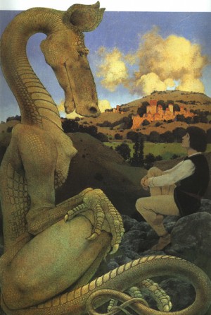 Oil parrish, maxfield Painting - The Reluctant Dragon, 1900-01 by Parrish, Maxfield