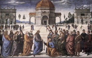 Oil perugino ,pietro Painting - Christ Handing the Keys to St. Peter   1481-82 by Perugino ,Pietro