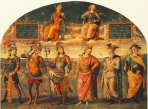 Oil perugino ,pietro Painting - Fortitude and Temperance with Six Antique Heroes     1497 by Perugino ,Pietro