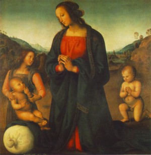 Oil madonna Painting - Madonna, an Angel and Little St John Adoring the Child 1495-1500 by Perugino ,Pietro