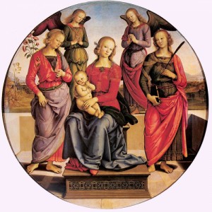 Oil madonna Painting - Madonna Enthroned with Child and Two Saints   1480 by Perugino ,Pietro