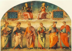 Oil perugino ,pietro Painting - Prudence and Justice with Six Antique Wisemen     1497 by Perugino ,Pietro