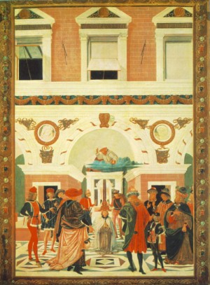 Oil perugino ,pietro Painting - The Miracles of San Bernardino, The Healing of a Mute   1473 by Perugino ,Pietro