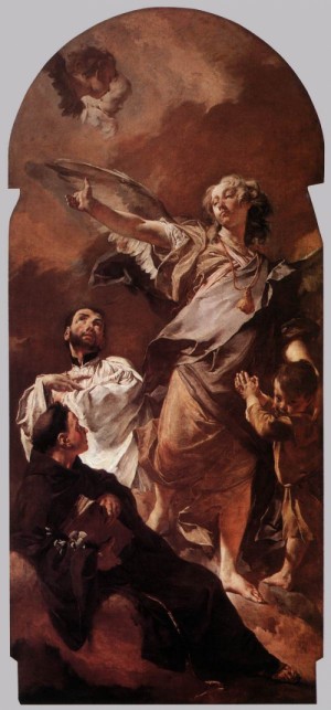 Oil angel Painting - The Guardian Angel with Sts Anthony of Padua and Gaetano Thiene    c. 1729 by Piazzetta, Giovanni Battista