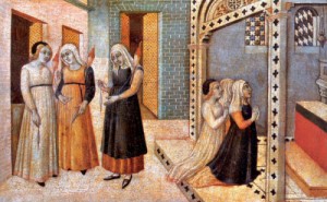 Oil the Painting - Scenes from the Legend of Saint Peter the Martyr,A Miracle    1440 by Pietro, Sano di