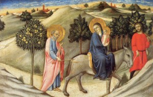 Oil the Painting - The Flight into Egypt   1450-55 by Pietro, Sano di