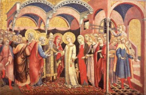 Oil pietro, sano di Painting - The Marriage of the Virgin    1488 by Pietro, Sano di