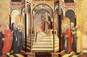 Oil the Painting - The Presentation of the Virgin in the Temple    1448 by Pietro, Sano di