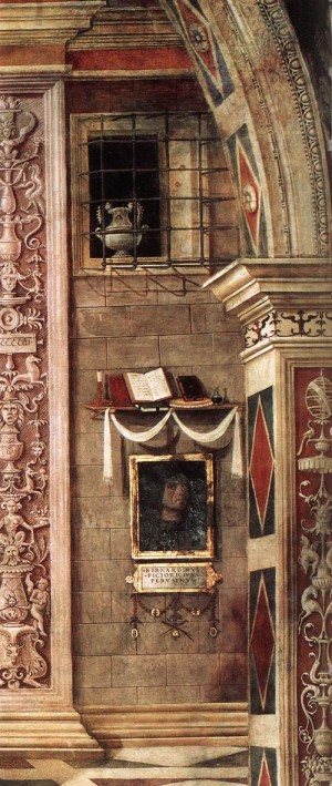 Oil annunciation Painting - Annunciation (detail)   1501    Cappella Baglioni, Collegiata di Santa Maria Maggiore by Pinturicchio