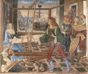 Oil pinturicchio Painting - Penelope at the Loom and her Suitors  1509 by Pinturicchio