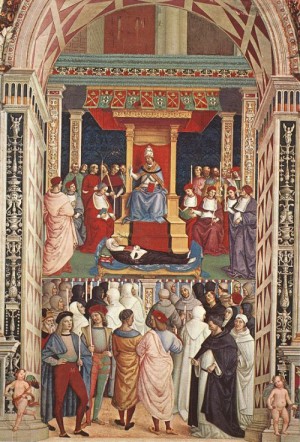 Oil pinturicchio Painting - Pope Aeneas Piccolomini Canonizes Catherine of Siena    1502-08 by Pinturicchio