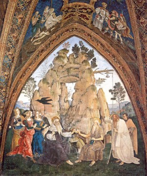 Oil pinturicchio Painting - The Encounter Between St. Anthony Abbot & St. Paul the Hermit by Pinturicchio