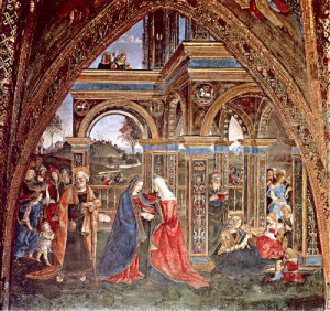 Oil pinturicchio Painting - The Visitation - Fresco by Pinturicchio