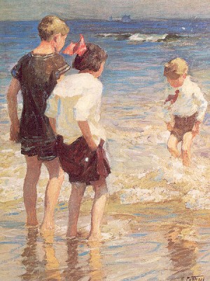 Oil potthast, edward henry Painting - Children at Shore No. 3 by Potthast, Edward Henry