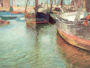 Oil potthast, edward henry Painting - Harbor Scene by Potthast, Edward Henry