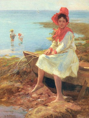 Oil red Painting - The Red Bonnet by Potthast, Edward Henry