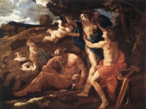 Oil poussin, nicolas Painting - Apollo and Daphne    1625 by Poussin, Nicolas