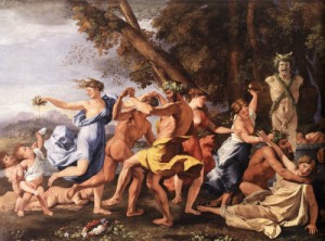 Oil poussin, nicolas Painting - Bacchanal before a Statue of Pan   1631-33 by Poussin, Nicolas