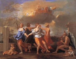 Oil dance Painting - Dance to the Music of Time    c. 1638 by Poussin, Nicolas