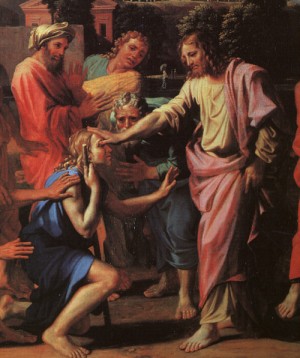 Oil poussin, nicolas Painting - Jesus Healing the Blind of Jericho, detail, 1650 by Poussin, Nicolas