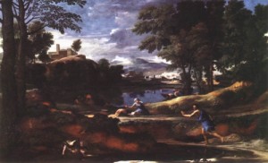 Oil landscape Painting - Landscape with a Man Killed by a Snake  1648 by Poussin, Nicolas