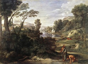 Oil poussin, nicolas Painting - Landscape with Diogenes    c. 1647 by Poussin, Nicolas