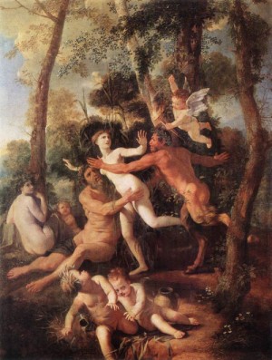 Oil poussin, nicolas Painting - Pan and Syrinx    1637-38 by Poussin, Nicolas