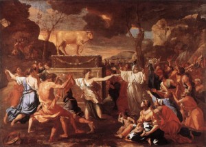 Oil poussin, nicolas Painting - The Adoration of the Golden Calf    c. 1634 by Poussin, Nicolas