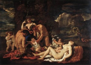Oil poussin, nicolas Painting - The Nurture of Bacchus    1630-35 by Poussin, Nicolas