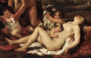 Oil poussin, nicolas Painting - The Nurture of Bacchus (detail)    1630-35 by Poussin, Nicolas