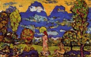 Oil blue Painting - Blue Mountains 1914-1915 by Prendergast, Maurice Brazil
