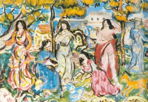 Oil prendergast, maurice brazil Painting - Figures in a Landscape   1912-15 by Prendergast, Maurice Brazil