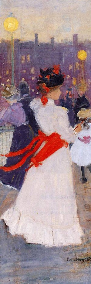 Oil prendergast, maurice brazil Painting - Lady with a Red Sash 1900 by Prendergast, Maurice Brazil