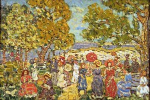 Oil prendergast, maurice brazil Painting - Landscape with Figures 1909-1912 by Prendergast, Maurice Brazil